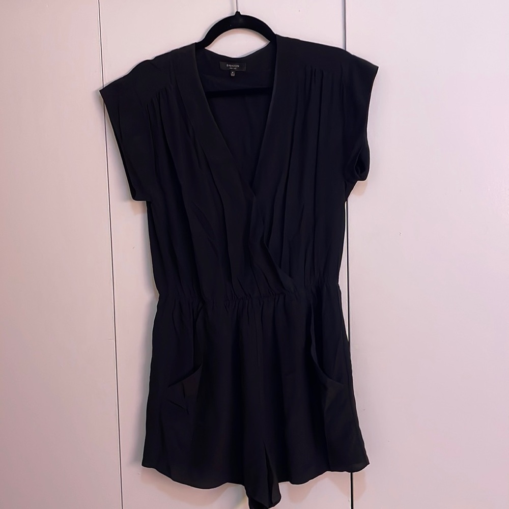 Aritzia Silk V Neck Romper with Pockets